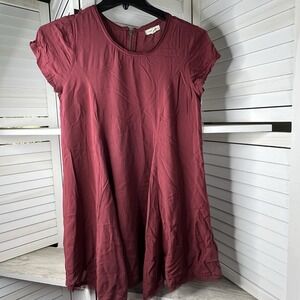 Silence + Noise Urban Outfitters Red Short Sleeve Mini Dress Raw Fringe Hem Sz S